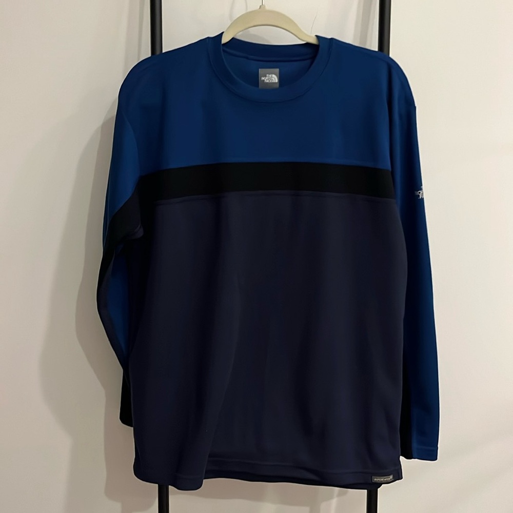 The North Face Vapor Wick Blue Black Long Sleeve Round Neck Shirt Men Size L